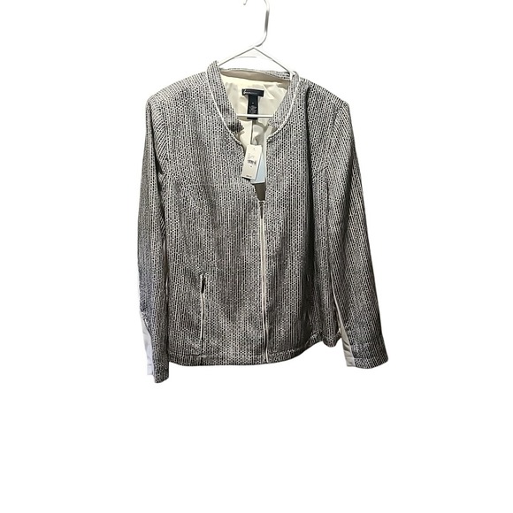 Lane Bryant Notched Weave Tweed Full‎ Zip Long Sleeve Jacket Blazer Black 28 - Picture 1 of 2